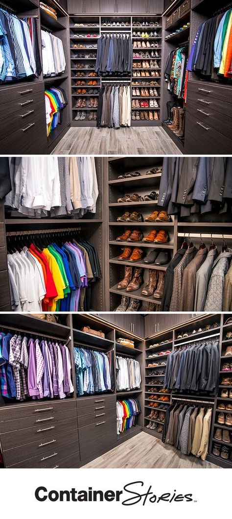 Mens Closet Organization Ideas, Closet Organization Ideas Master, Ideas Master Bedrooms, Mens Closet Organization, Walk In Closet Organization, Mens Closet, Modern Bedroom Colors, Master Closet Design, Master Closet Organization