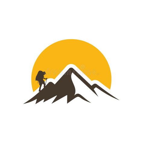 Trekking Logo, Hiker Silhouette, Trekking Logo Design Ideas, Climb Mountain Illustration, Mountain Climber Illustration, Climbing A Mountain Illustration, Hill Logo, Mountain Logos, Design Theory