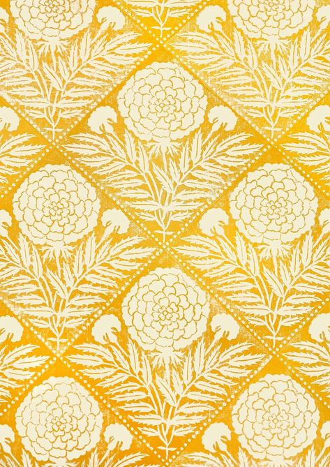 Marigolds #4 | ellenmerchant Botanical Textile Prints, Marigold Print Pattern, Marigold Block Print, Marigold Flower Pattern, Spring Summer Prints, Flower Patterns Drawing, Block Print Designs Ideas, Indian Print Wallpaper, Indian Prints And Patterns