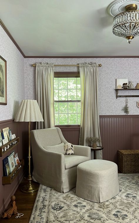 How to Make a Room Feel More Cozy with Window Treatments - BREPURPOSED Beadboard Around Windows, Vintage Dressers Makeover, Vintage Beadboard Walls, Wallpaper With Beadboard, Nursery Wall Paneling, Beadboard With Wallpaper, Beadboard Nursery, Vintage Nursery Ideas, Wallpaper And Beadboard