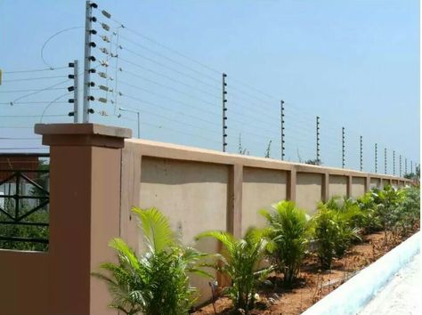 Perimeter Wall, Field Fence, Electric Fencing, Fence Wall Design, Compound Wall Design, Exterior House Colors Combinations, Fence Installation, House Fence Design, House Main Gates Design