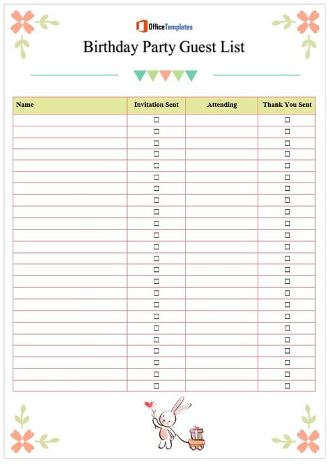 Birthday Party Guest List Templates - Office Templates List For Birthday Party, Birthday Party Shopping List, Birthday Guest List, Guest List Template, Birthday Guest Book, Bday Stuff, Office Templates, 21st Birthday Party, Birthday Party 21