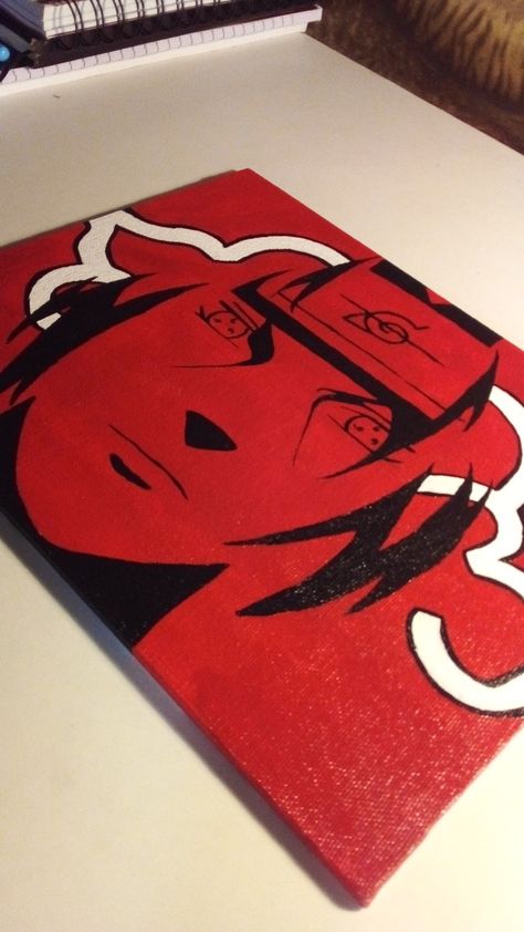 Naruto Canvas Painting Easy, Akatsuki Painting, Itachi Canvas Painting, Itachi Uchiha Painting, Easy Anime Painting Ideas, Itachi Painting, Anime Paintings Canvases, Diy Merch, Itachi Anime