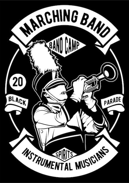 Marching band | Premium Vector #Freepik #vector #insignia #ribbon #ribbon-label #band Band Stickers, Band Camp, T Shirt Design Template, Templates Free Design, Black Parade, Music Logo, Music Themed, Band Logos, Marching Band