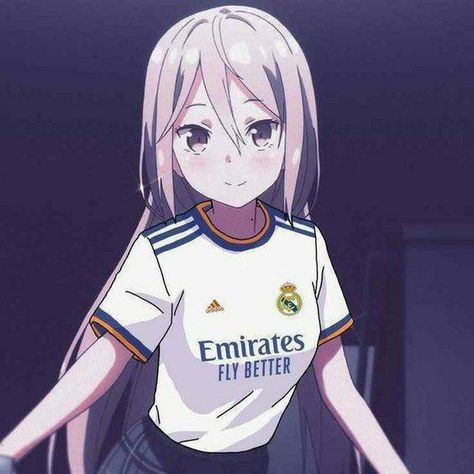 Real Madrid X Anime, Real Madrid Profile Pic, Real Madrid Pfp, Real Madrid Anime, Real Madrid Icon, Madrid Girl, Mode Indie, Madrid Outfits, Real Madrid Shirt