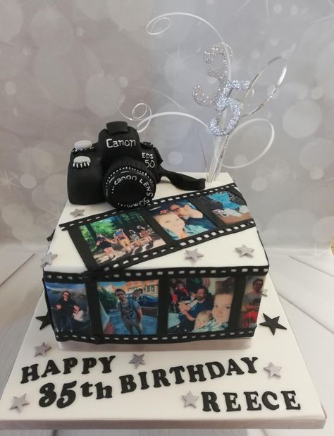 Picture Cake Ideas Edible, Picture Cakes Photo Edible, Picture Cake Ideas, Tuxedo Ideas, Bday Cupcakes, Picture Cake, Camera Cake, Camera Cakes, All Black Party