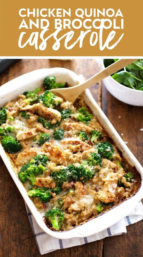 Creamy Chicken Quinoa and Broccoli Casserole is real food meets comfort food. From scratch, quick and easy, and a big gentle hug loaded with good-for-you ingredients. #casserole #chicken #quinoa Broccoli Chicken Quinoa Casserole, Chicken Broccoli Quinoa Casserole, Chicken Broccoli Quinoa, Chicken Quinoa Bake, Chicken Quinoa Recipes, Quinoa And Broccoli, Broccoli Quinoa Casserole, Quinoa Casserole Recipes, Broccoli Cauliflower Casserole