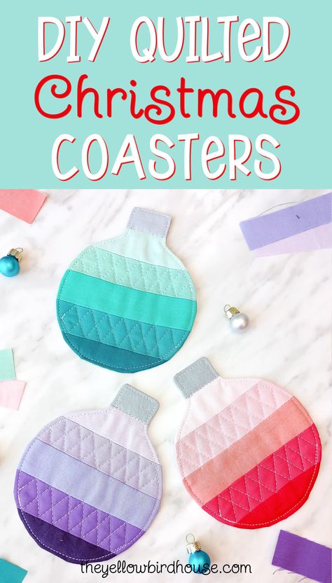 Coasters To Sew, Holiday Coasters, Quilted Coasters, Mug Rug Patterns, Holiday Sewing, Fall Sewing, Felt Coasters, Diy Ombre, Diy Xmas Gifts