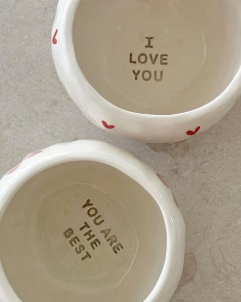 Our beautiful mugs by the lovely @emmamelins ♥️ . . #woollalovers #homedecor #interiordesign #interior4all #designinspiration #anossacasa #inspo #ceramics #handmadeceramics #valentinesdaygift #gift #handmade #smallbusiness #ceramicsdaily #hearts #cuteceramics #cutegifts #aesthetic #aestheticphotography #love Valentine's Day Ceramics, Ceramics With Words, Mug Painting Ideas For Boyfriend, Pottery Painting Ideas For Boyfriend, Love Pottery, Heart Pottery, Beautiful Mugs, Clay Cup, Bf Gifts