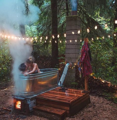 stock tank over wood fire | 2023-06-04 Stock Tank Hot Tub, Outdoor Bathtub, Outdoor Tub, Outdoor Baths, Outdoor Bath, Outdoor Bathrooms, Hot Tub Outdoor, Beginner Woodworking Projects, Outdoor Wood