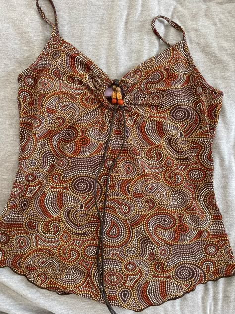 Patterned Tank Tops, 200s Tank Tops, Flowy Shirts Boho, Y2k Summer Clothes, Tank Top Y2k, Thrifted Tank Tops, Boho Y2k Outfits, 90s Tank Top, 2000s Tank Top