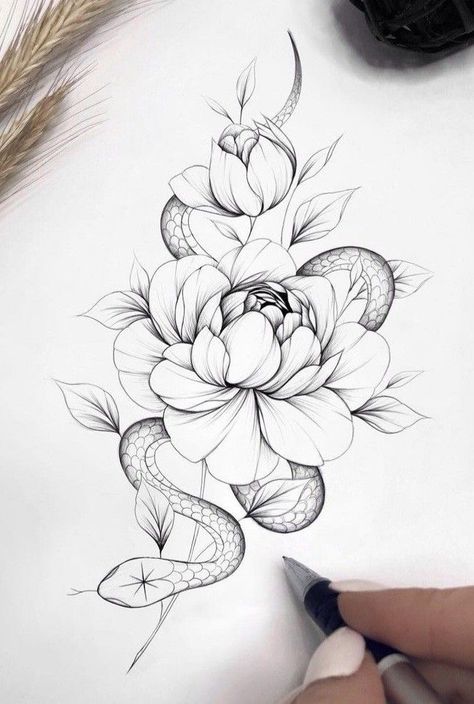 Feminine Bear Tattoo, 59 Tattoo, Snake With Flowers, Tattoo Writing Styles, Kitsune Tattoo, Feminine Shoulder Tattoos, Tattoo Writing, Serpent Tattoo, Women Drawing