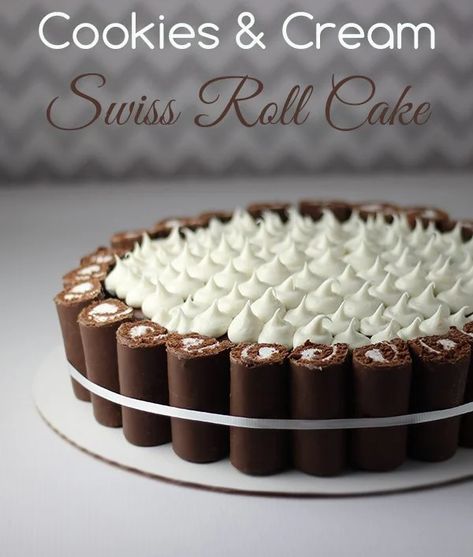 Cookies And Cream Cake Recipe, Cookies N Cream Cake Recipe, Cream Cake Recipe, Swiss Roll Cake, Devils Food Cake Mix Recipe, Cookies And Cream Cake, Family Dollar, Vegetarian Cake, Roll Cookies