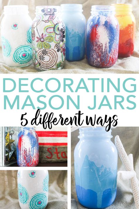 Decorating Mason Jars, Mason Jar Painting Ideas, Crafts Star, Easy Mason Jar Crafts Diy, Food Flags, Jars Decor, Easy Mason Jar Crafts, Decorate Kitchen, Parties Food