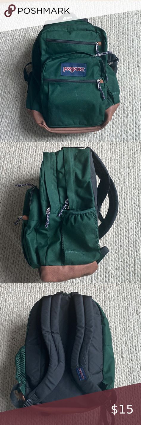 Jansport backpack in Forrest green Jansport Crossbody Bag, Jansport Green Backpack, Jan Sport Backpacks Aesthetic, Green Jansport Backpacks, Green Jansport Backpack, Jansport Backpacks Aesthetic, Blue Jansport Backpack, Grunge Backpack, Jansport Backpacks