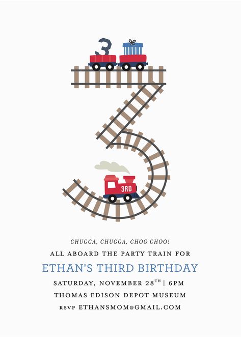 Chugga Chugga Two Two Birthday Invitation Train Invitations - Etsy Italia Chugga Chugga Two Two Birthday, Train Party Invitations, Train Birthday Party Decorations, Train Birthday Party Invitations, Train Birthday Party Ideas, Train Birthday Theme, Train Theme Party, 3rd Birthday Party For Boy, Train Party Ideas