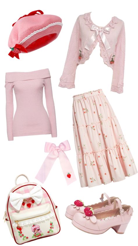 #strawberry #outfit Strawberry Shortcake Outfits, Strawberry Outfit, Space Outfit, Cottagecore Outfits, Fits Clothes, Aesthetic Outfit, Pretty And Cute, Cute Fits, Kawaii Fashion