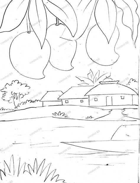 Monsoon Scenery Drawing, Kudrati Drasy Drawing, Gopal Drawing, Nature Drawing For Kids, Easy Scenery, Easy Scenery Drawing, Hand Art Kids, Kids Colouring, Oil Pastel Drawings Easy