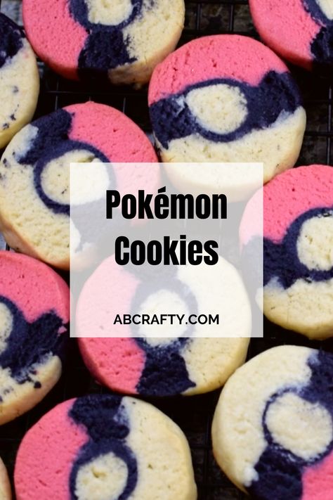 pokemon sugar cookies in the shape of a pokeball with the title "pokemon cookies" Pokemon Cookies, Fan Pokemon, Easy Pokemon, Pokemon Themed Party, Black Food Coloring, Edible Crafts, Cookies Baking, Pokemon Party, Sugar Cookie Dough