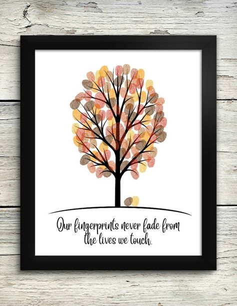 DIY Fingerprint Tree - Etsy Tree Painting With Fingerprint Leaves, Tree With Fingerprint Leaves, Art With Fingerprints, Thumbprint Art Ideas, Family Fingerprint Art, Finger Art Painting, Class Fingerprint Art, Thumb Print Art For Kids, Finger Print Art Ideas