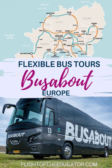 Just like those buses you see in cities that take you all around the main sites of interest in a city with a tour guide, that’s what these buses do! The only difference is that the buses go between the cities instead of just in one. Check out their flexible tour options here. | Flight of the Educator Tour Group, Bus Pass, Trip Hop, Travel Around Europe, Bus Travel, Travel Products, Dog Travel, Ways To Travel, Travel Europe