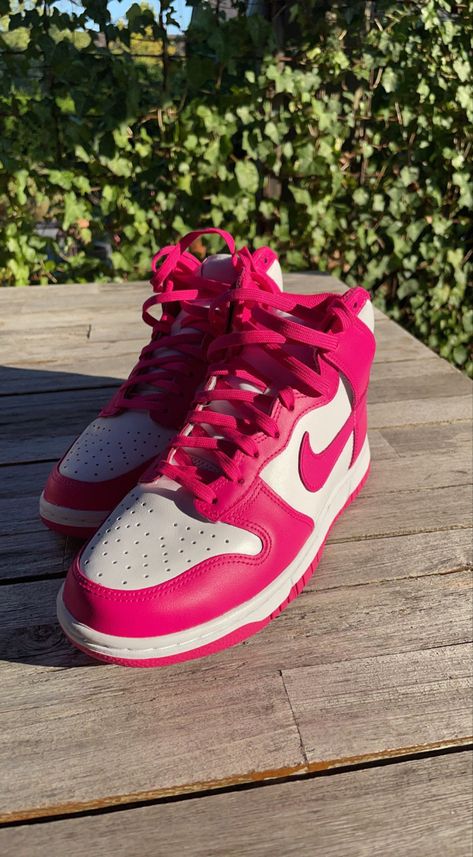 Hot Pink Jordan 1, Hot Pink Air Jordans, Hot Pink Air Force 1, Hot Pink Dunks, Jordan 1 Pink, Pink Jordans, White Nike Shoes, Nike Fashion Shoes, Hype Shoes