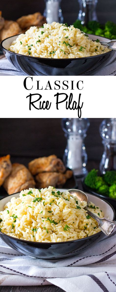 This recipe for Rice Pilaf from Erren's Kitchen is simple side dish that is a great alternative to plain white rice. Its mild chicken and garlic flavors make it a versatile and easy side for any supper. Recipe For Rice Pilaf, Easy Rice Pilaf, Recipe For Rice, Rice Pilaf Recipe, Pilaf Recipe, Pilaf Recipes, Easy Rice, Rice Side, Rice Recipes For Dinner