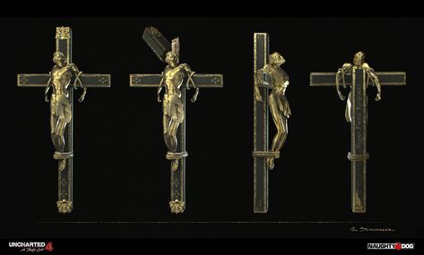 ArtStation - Saint Dismas Cross, Nicholas Schumaker Saint Dismas, Rafe Adler, Samuel Drake, Video Game Crafts, Sam Drake, Uncharted Game, A Thief's End, Story Props, Uncharted 4