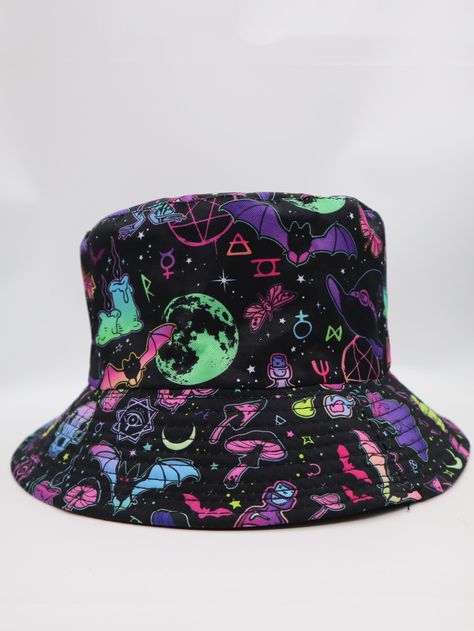 1pc Best-selling Summer Fluorescent Moon & Bat Print Reversible Bucket HatI discovered amazing products on SHEIN.com, come check them out! Rave Party Outfit, Bucket Hat Fashion, Fishing Cap, Sun Cap, Fisherman Hat, Hat For Women, Hat Fashion, Bucket Hat, Fishing