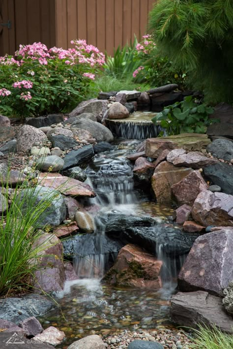 Small 6ft Pondless Waterfall_01 Backyard Pondless Waterfall, Forest Yard, Backyard Stream, Small Waterfalls, Small Garden Waterfalls, Waterfall Landscaping, Pondless Water Features, Backyard Waterfall, Waterfall Ideas