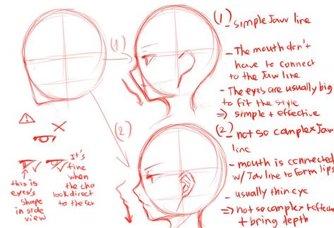 Face Side View Drawing, Anime Side View, Anime Side Profile, Draw Head, Side View Of Face, Side View Drawing, Profile Drawing, Manga Tutorial, 얼굴 드로잉