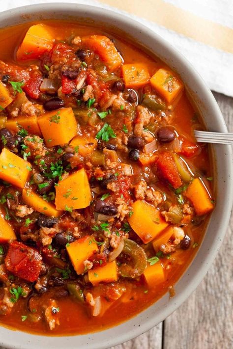 Butternut Squash Chili | Chew Out Loud Acorn Squash Chili, Butternut Squash Chicken Chili, Turkey Butternut Squash Chili, Butternut Chili, Chili With Sweet Potato, Butternut Squash Chili Recipe, November Recipes, Squash Butternut, Squash Chili