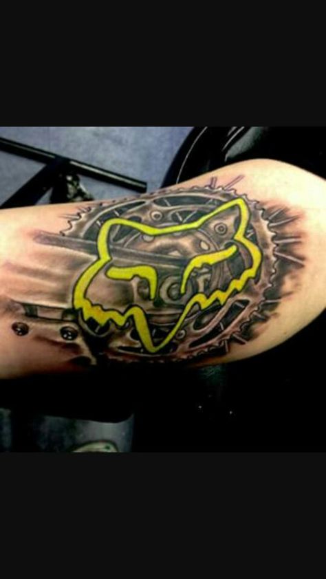 Awesome tattoo Gunners Tattoos, Dirt Bike Tattoos For Men, Dirt Bike Tattoo Ideas, Dirtbike Tattoo, Fox Tatoos, Fox Racing Tattoos, Motocross Tattoo, Dirt Bike Tattoo, Racing Tattoos