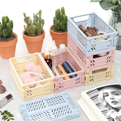 Crate Organizer, Collapsible Crate, Stackable Crates, Cute Desk Organization, Mini Baskets, Mini Crates, Foldable Desk, Xmas Wishlist, Storage Crate