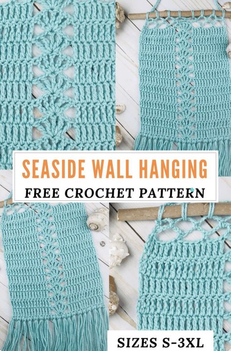 Crochet Wall Hanging Pattern, Crochet Wall Decor, Beachy Crochet, Triple Crochet Stitch, Beach Wall Hanging, Crochet Wall Hanging, Wall Hanging Pattern, Hanging Crochet, Crochet Wall Art