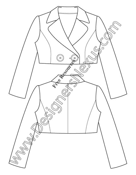 Cropped Jacket Illustrator Fashion Flat Sketch Template Cropped Blazer Technical Drawing, Jacket Design Sketch, Blazer Sketch, Blazer Drawing, Cropped Jacket Pattern, Crop Jacket Pattern, Fashion Flat Sketch, Illustrator Fashion, Look 80s