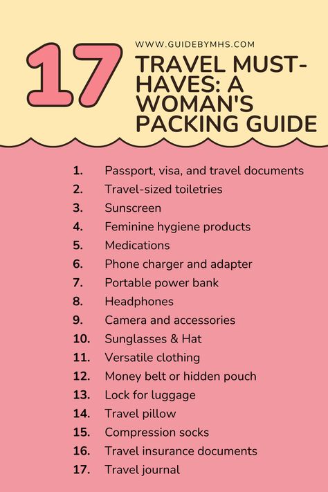 Conquer the world in style with our curated list of must-have travel essentials for women. From stylish and practical to safety and comfort, we've got you covered. Pack light, travel smart, and make unforgettable memories! #travelessentials #womenstravel #packinglist #traveltips #vacationessentials #travelhacks What To Pack For Travel, Travel List Countries, Women Packing List, International Travel Checklist For Women, Tips For International Travel, Traveling Essentials For Women, Travel Checklist For Women, Solo Trips For Women, International Travel Essentials