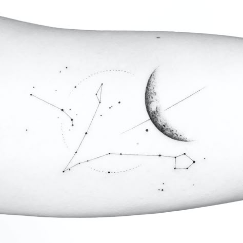 Aries And Pisces Tattoo Together, Aries And Pisces Tattoo, Pisces Star Constellation Tattoo, Pisces Constellation Tattoo, Sagittarius Tattoo Designs, Leo Constellation Tattoo, Pisces Tattoo Designs, Love Symbol Tattoos, Aries Constellation Tattoo