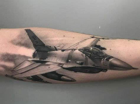 101 Best Aviation Tattoo Ideas That Will Blow Your Mind! Airplane Sleeve Tattoo, F15 Tattoo, F 16 Tattoo, Jet Tattoo Ideas, F16 Tattoo, Airplane Tattoo Men, Aviation Tattoos For Men, Fighter Plane Tattoo, Fighter Jet Tattoo