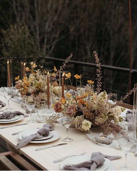 Anna Samodarov Best Rentals in Rancho Cordova | Wedding Chicks Fall Floral Table Runner, Botanical Fall Wedding, Fall Tablescapes Wedding, November Engagement Party, Thanksgiving Table Flowers, Long Floral Centerpiece, Moody Thanksgiving Tablescape, Fall Dinner Party Tablescape, Thanksgiving Florals