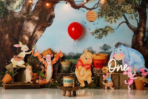 Winnie The Pooh Cake Smash, Pooh Cake Smash, Cake Backdrops, Pooh Cake, Cake Smash Theme, Winnie The Pooh Cake, 1st Birthday Photoshoot, Cake Smash Photography, Delicious Cake