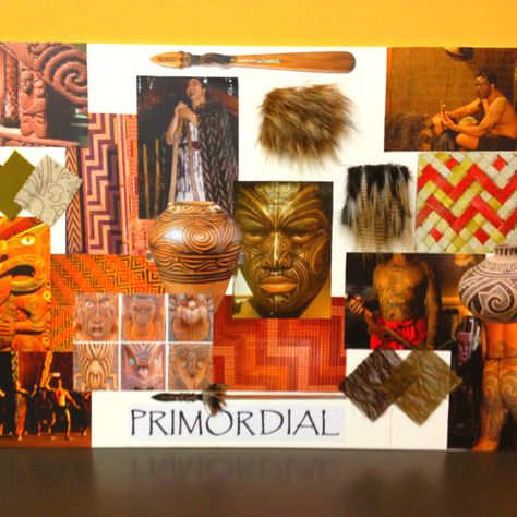 "Primordial" Mood Board inspired by The New Zealand Maori Tribe for Design & Presentation Class Maori Character Design, Maori Culture Aesthetic, Maori Tribe, New Zealand Art Maori Culture, Kete Whakairo Patterns, Didgeridoo, Maori People, Māori Culture, Maori Art