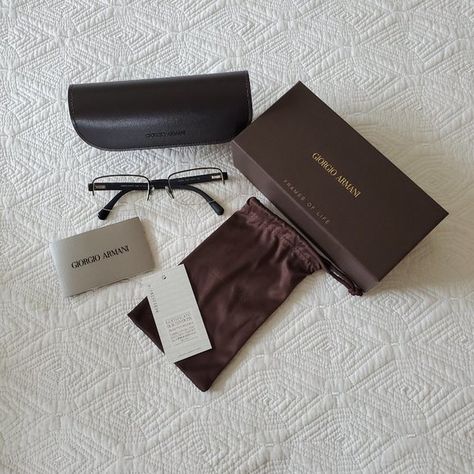 Giorgio Armani glasses Cloth Pouch, Copper Frame, Armani Glasses, Nose Bridge, Glasses Case, Prescription Lenses, Giorgio Armani, Leather Case, Original Box