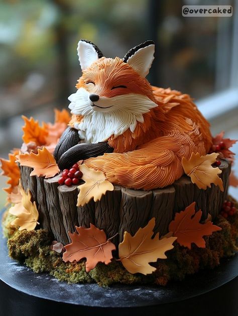 Fox Cake Ideas, Cake Artwork, Cat Rock, Fox Cake, 10 Birthday Cake, Art Cakes, Woodland Cake, Animal Cakes, Fall Cakes