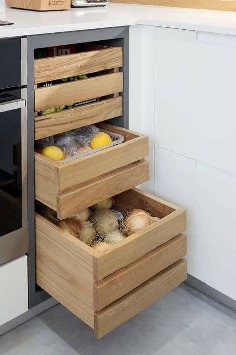 Kitchen Inside Cabinets Ideas, Kitchen Fruit Storage, Easy Kitchen Organization, Desain Pantry Dapur, Built In Pantry, Desain Pantry, Kabinet Dapur, Kitchen Cupboard Designs, Kitchen Organization Ideas