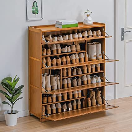 Amazon.com: MoNiBloom Bamboo 7 Tier Shoe Storage Cabinet with Pull-Down Doors for Heels Sneakers Shoes Rack Organizer for 36-40 Pairs Entryway Hallway Living Room, Brown : Home & Kitchen Shoe Rack Door, Wood Shoe Storage, Bamboo Shoe Rack, Shoe Rack Organization, Shoe Shelf, Shoe Storage Cabinet, Cabinets Organization, Cabinet Organization, Shoe Organizer