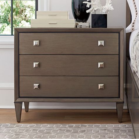 Dan Pena, Parsons Table, Lexington Home, Bachelors Chest, Transitional Bedroom, Misty Grey, 3 Drawer Nightstand, White Chests, Bedside Storage