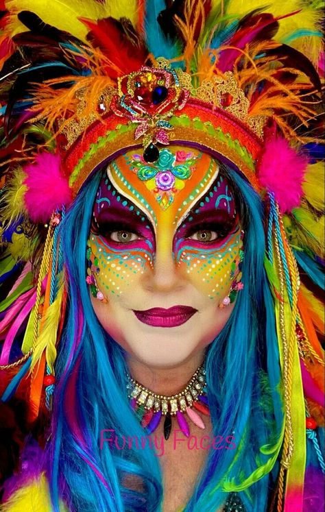 Carnaval Makeup Ideas, Bodypating Ideas, Carnaval Makeup, Costume Fleur, Makeup Carnaval, Carnaval Make-up, Carnaval Costume, Festival Face, Carnival Makeup