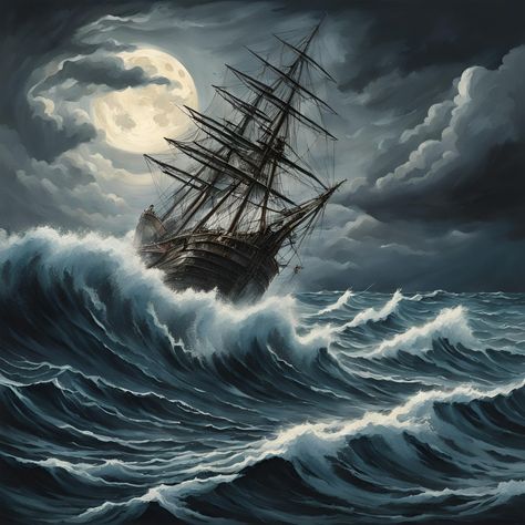 #sea #fullmoon #fullmoonnight #ship #moonsea #fullmoonsea Propt : A dramatic depiction of a stormy sea with crashing waves on the full moon day with ship Ship On Stormy Sea, Ship In A Storm, Full Moon Day, Moon Sea, Hms Hood, Moon Day, Project 2025, Drawing Refrences, Sea Storm