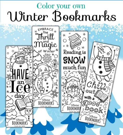 Winter Bookmarks For Kids Free Printable, Winter Bookmarks, Holiday Bookmarks, Printable Coloring Bookmarks, Coloring Bookmarks Free, Library Bookmarks, Bookmarks To Color, Rainy Day Activity, Free Printable Bookmarks